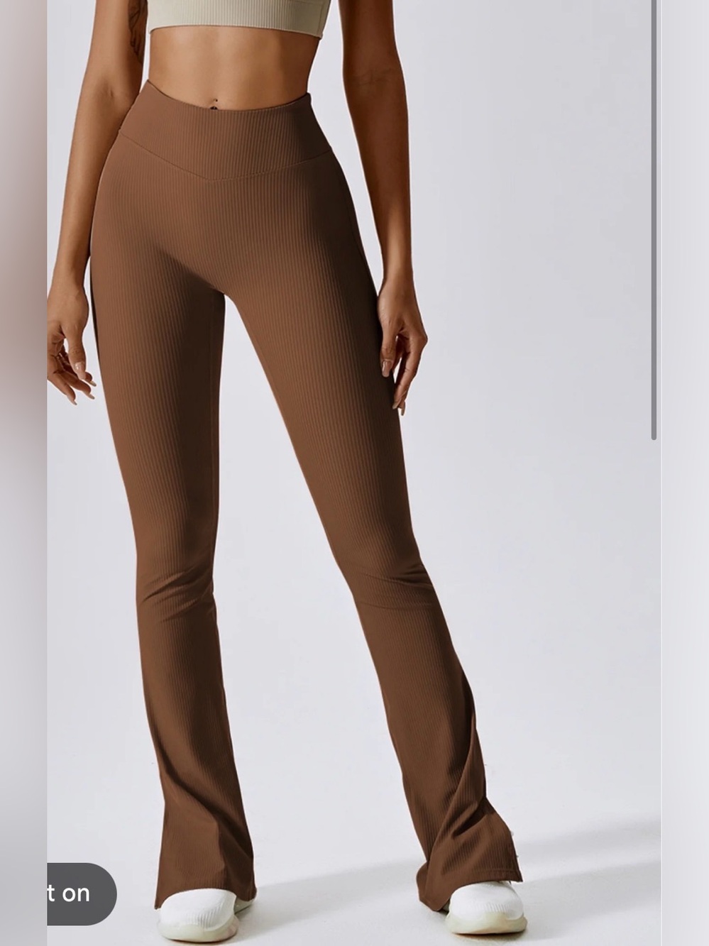 High-Rise Ribbed Flare Pants - Brown